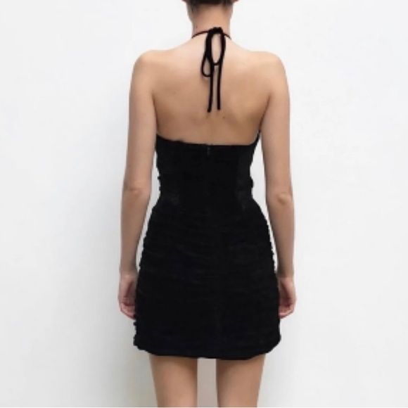 NWT ZARA Ruched Haltered Mini Dress, Size: L, Color: Black - Picture 3 of 7